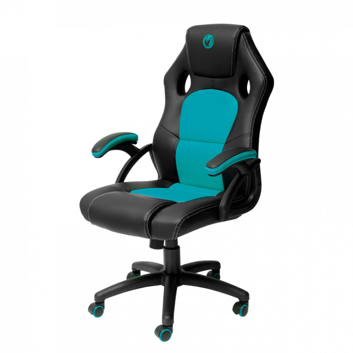 Silla gaming con base de 5 ruedas, azul y negro — imagen 4