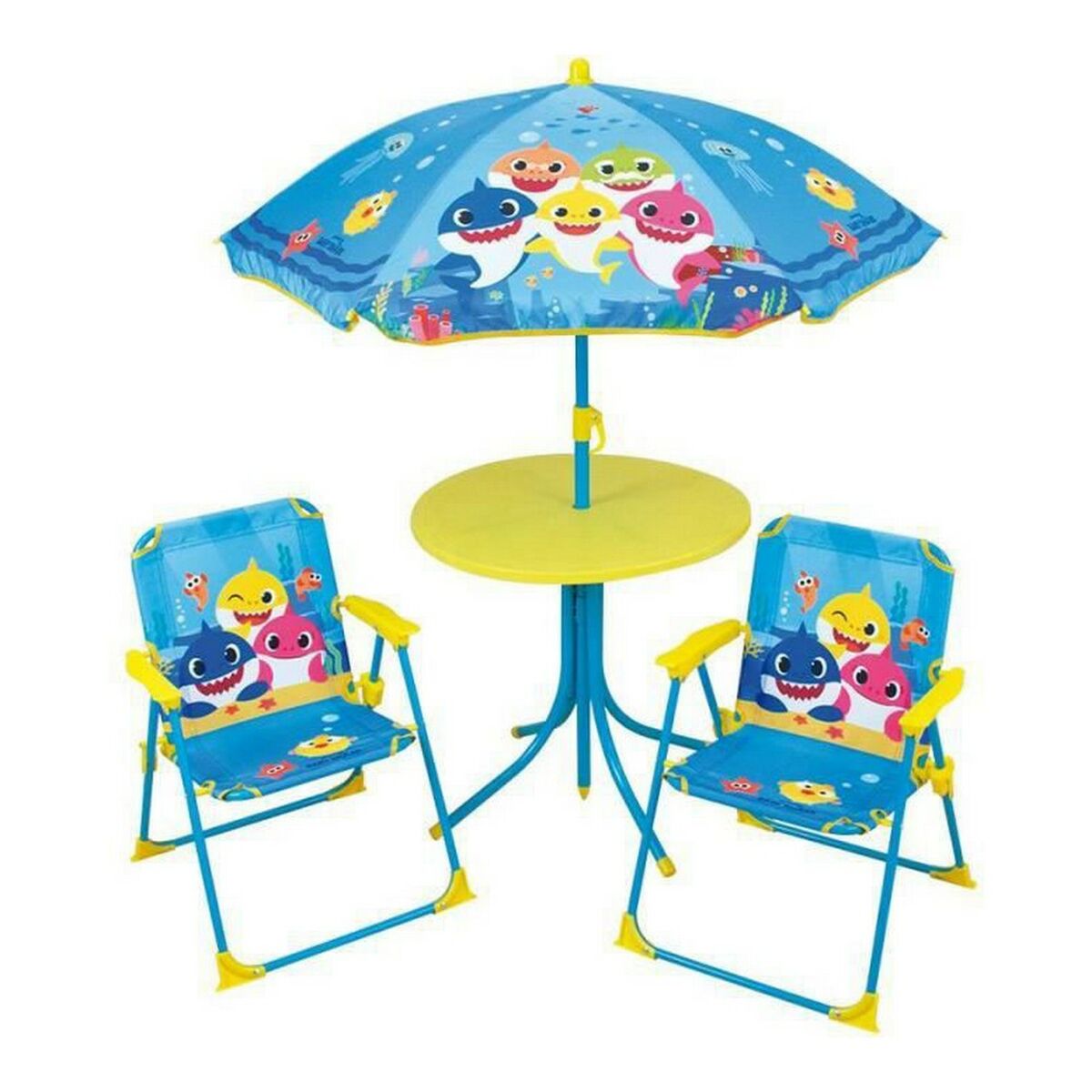 Conjunto de mesa y sillas infantil con sombrilla