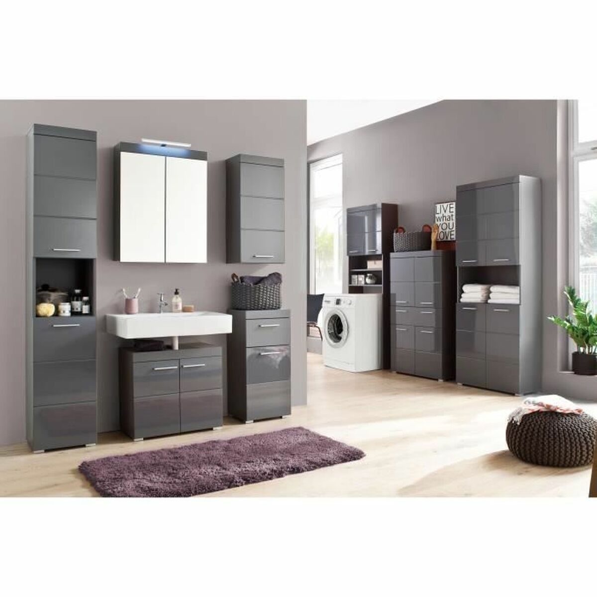 Estantería de baño gris de aglomerado, 37 x 77 x 23 cm — imagen 2