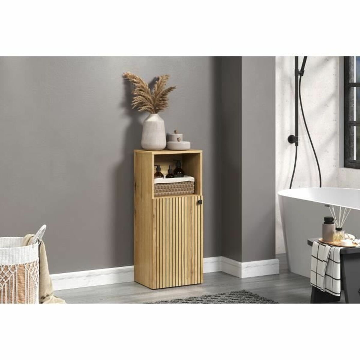 Mueble auxiliar marrón roble, madera y plástico, 40 x 95 x 31 cm — imagen 2