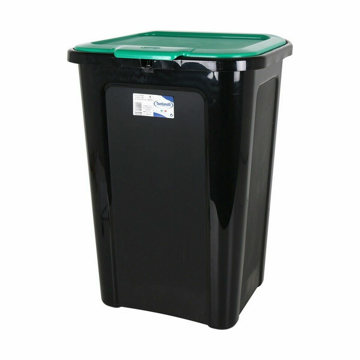 Cubo de basura de plástico verde y negro, 44 litros