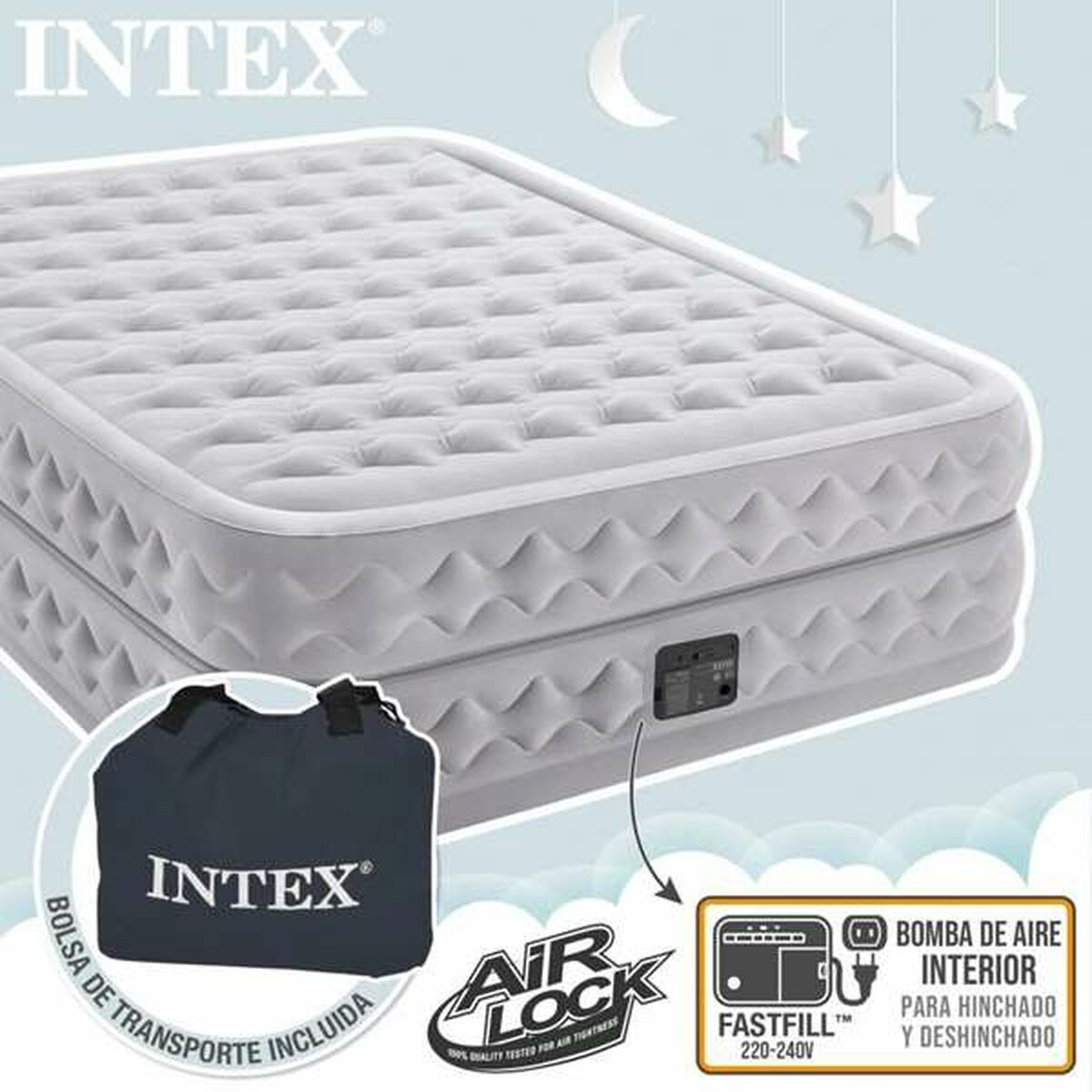 Cama hinchable doble de PVC y poliéster, 152 x 203 cm — imagen 3