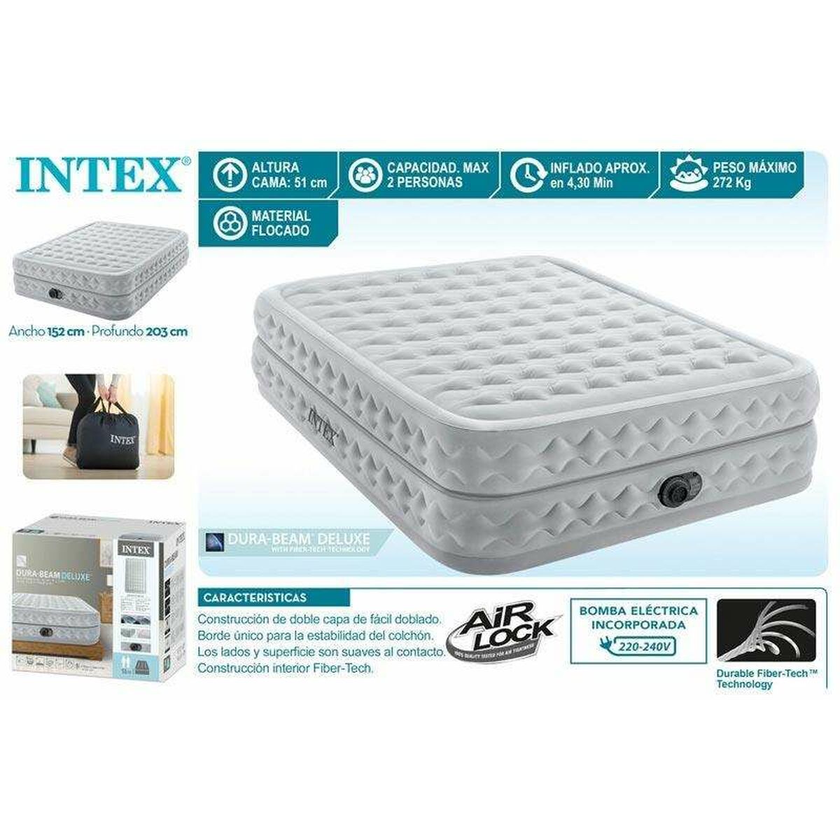 Cama hinchable doble de PVC y poliéster, 152 x 203 cm — imagen 8