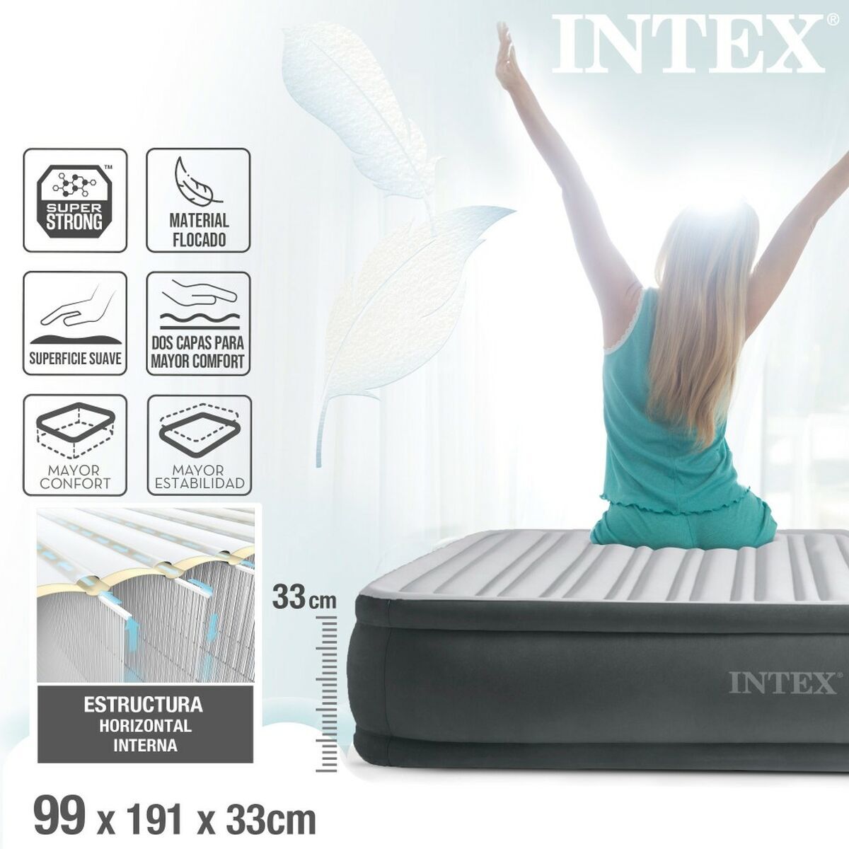 Cama hinchable individual con motor, 99 x 33 x 191 cm — imagen 4