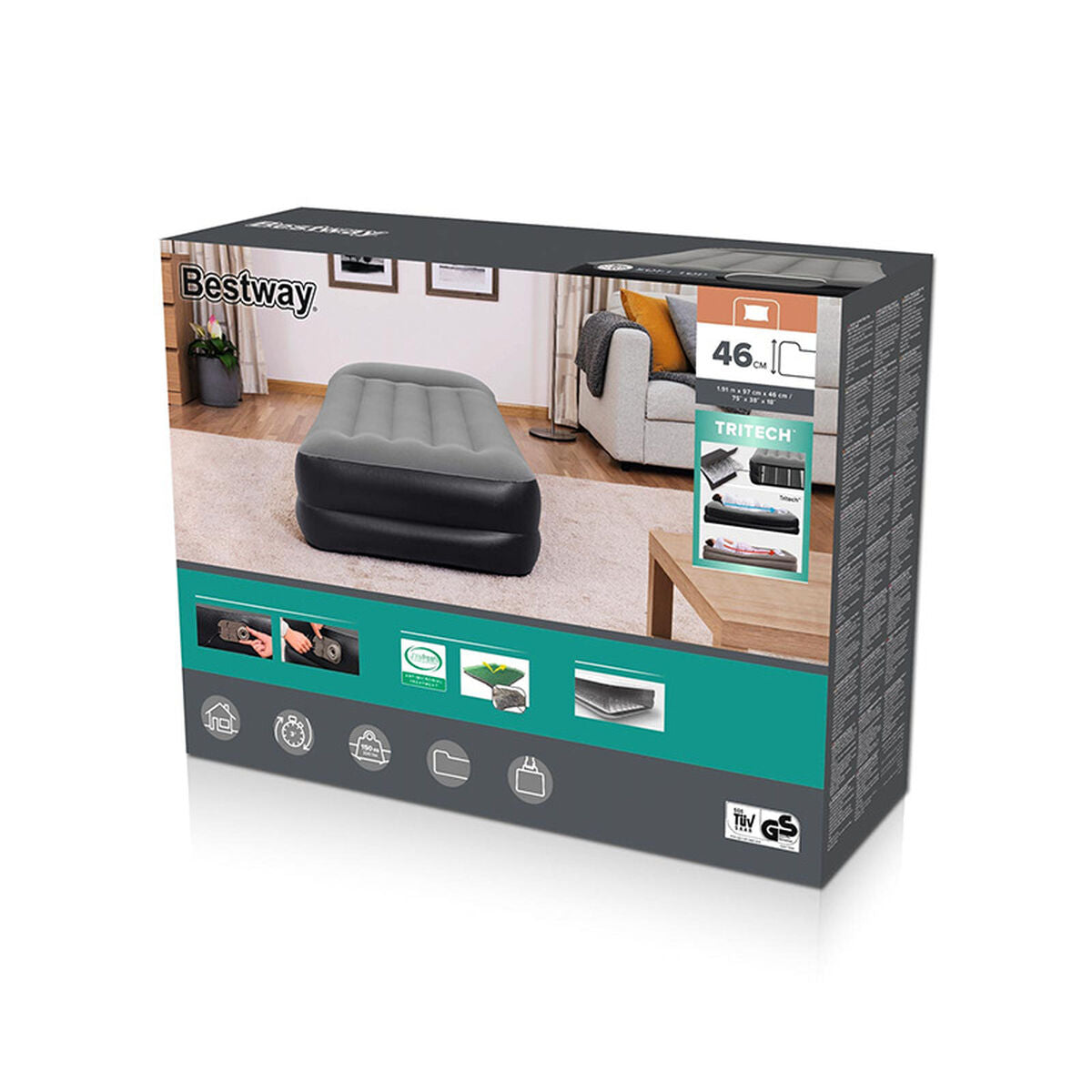 Cama individual hinchable Bestway con estuche, 191 x 97 x 46 cm — imagen 2