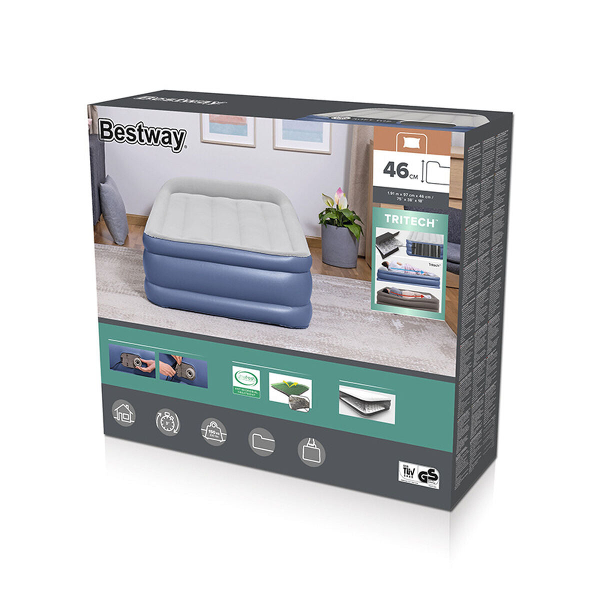 Cama individual hinchable Bestway con motor, 191 x 97 x 46 cm — imagen 2