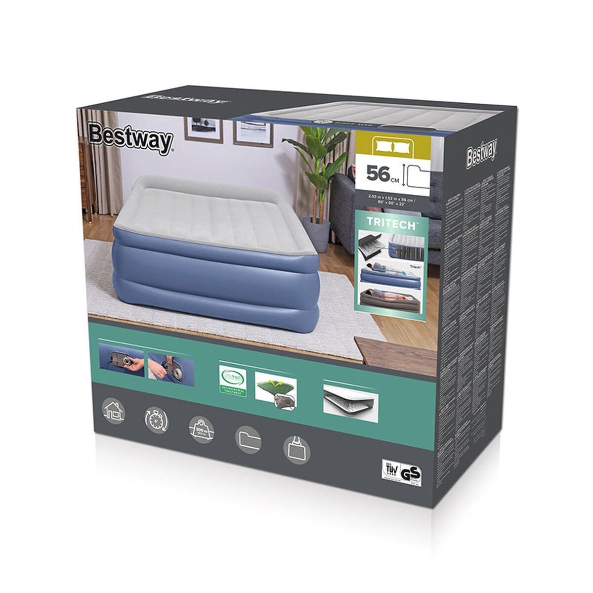 Cama hinchable doble con motor, 203 x 152 x 56 cm — imagen 2