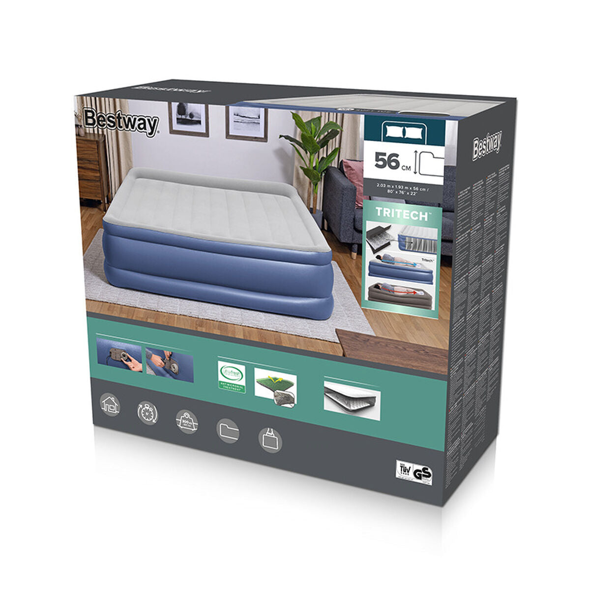 Cama hinchable doble con motor, 203 x 193 x 56 cm — imagen 2