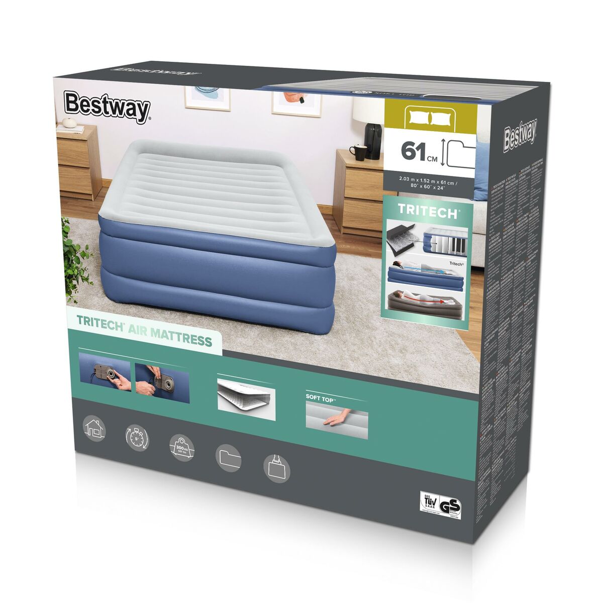 Cama hinchable doble con motor, 203 x 61 x 152 cm — imagen 3
