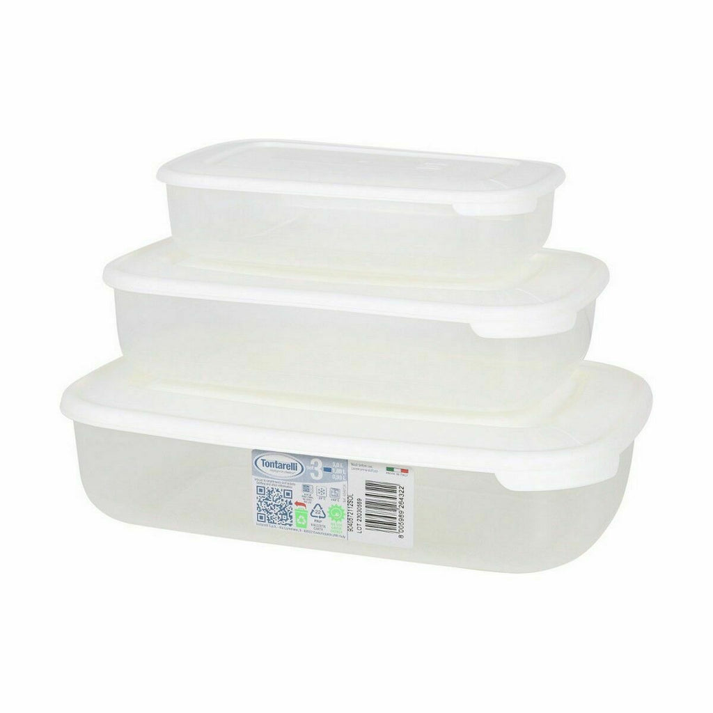 Set de 3 fiambreras blancas rectangulares, 1, 2 y 3 litros