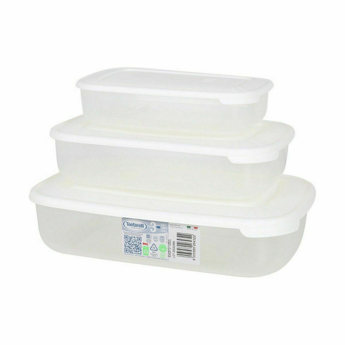 Set de 3 fiambreras blancas rectangulares, 1, 2 y 3 litros