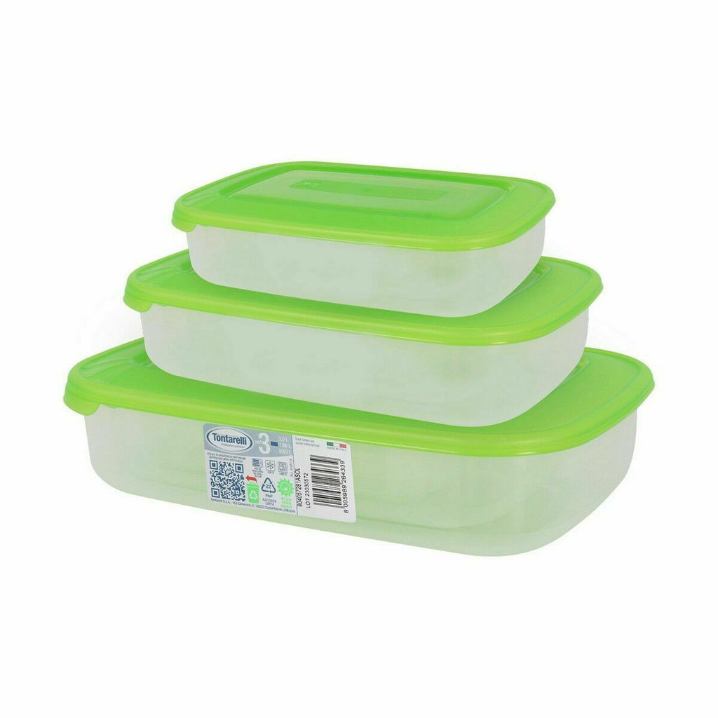 Set de 3 fiambreras rectangulares verdes, 29,6 x 19,8 x 7,7 cm