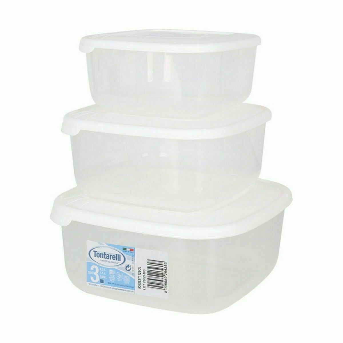 Set de 3 fiambreras blancas, de 1 a 2,5 litros