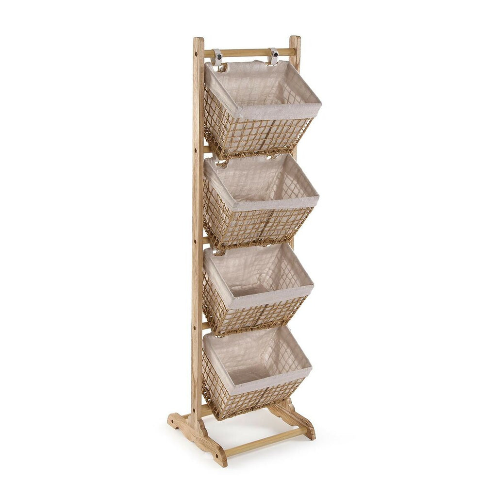 Estantería de baño de madera y ratán, marrón, 35 x 125 x 35 cm