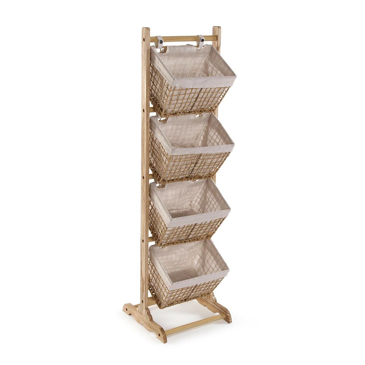Estantería de baño de madera y ratán, marrón, 35 x 125 x 35 cm