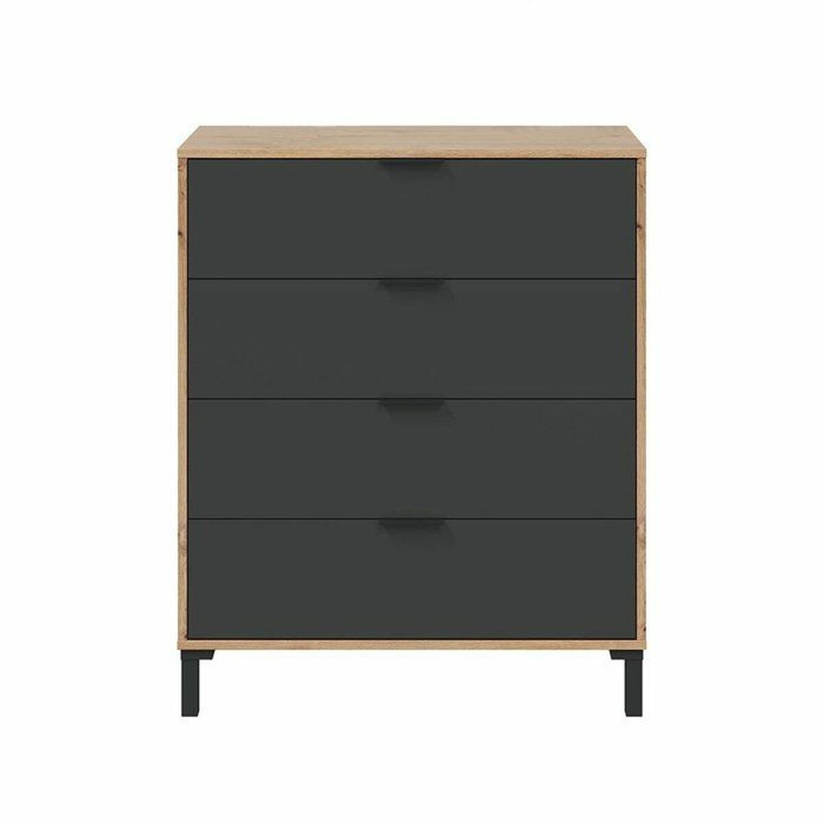 Cómoda de melamina marrón y negro con 4 cajones