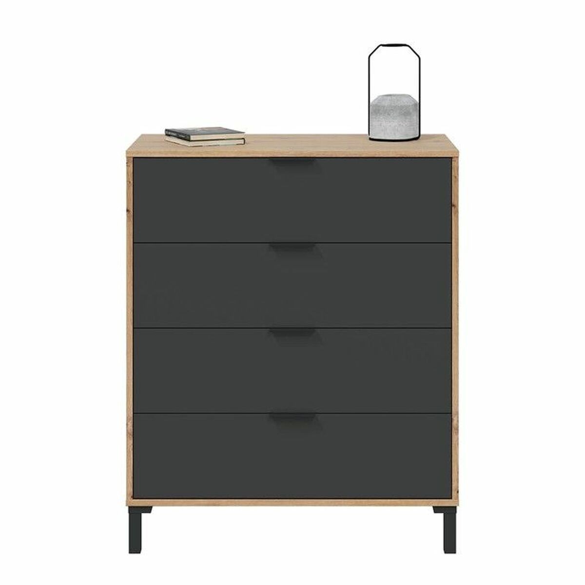 Cómoda de melamina marrón y negro con 4 cajones — imagen 4