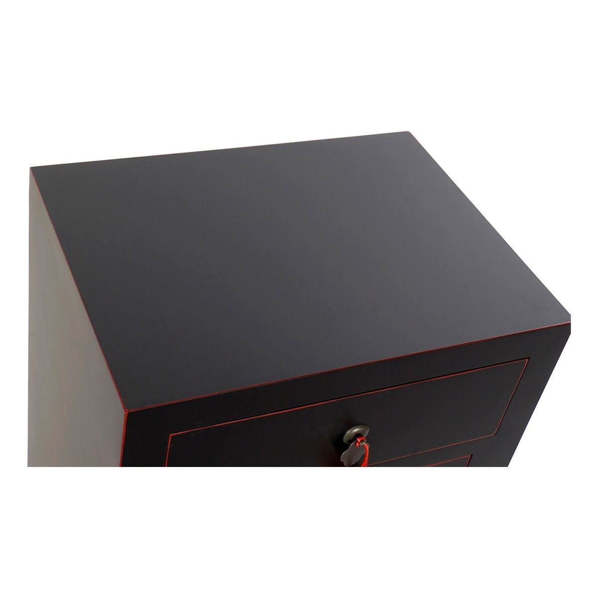 Mesita de noche oriental negra y roja, 1 cajón, 2 puertas — imagen 2