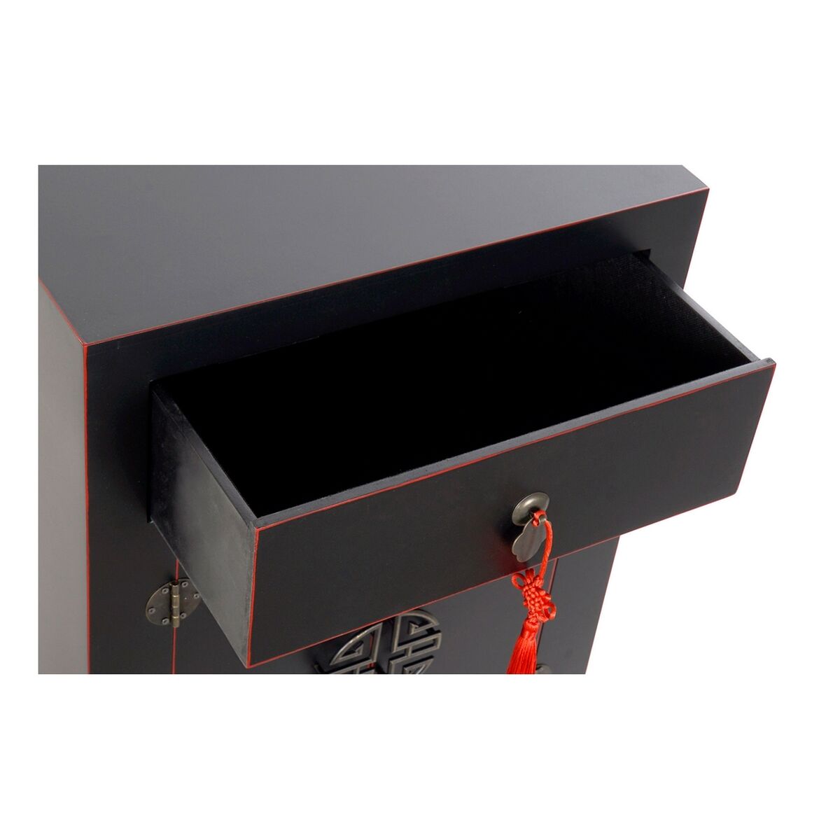 Mesita de noche oriental negra y roja, 1 cajón, 2 puertas — imagen 4