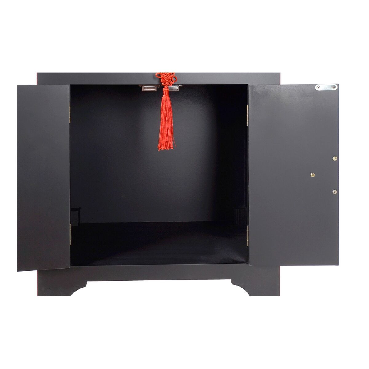Mesita de noche oriental negra y roja, 1 cajón, 2 puertas — imagen 5