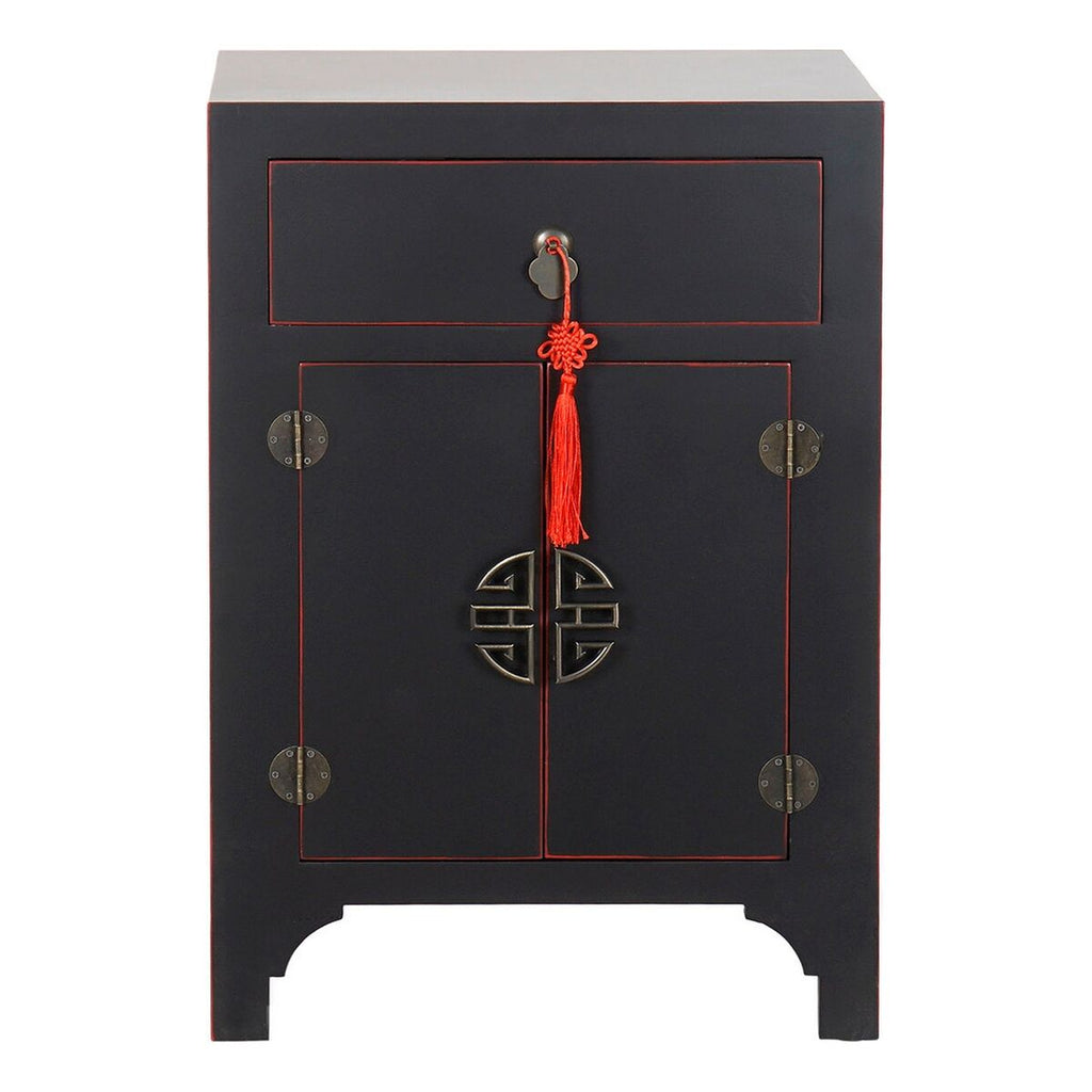 Mesita de noche oriental negra y roja, 1 cajón, 2 puertas — imagen 6