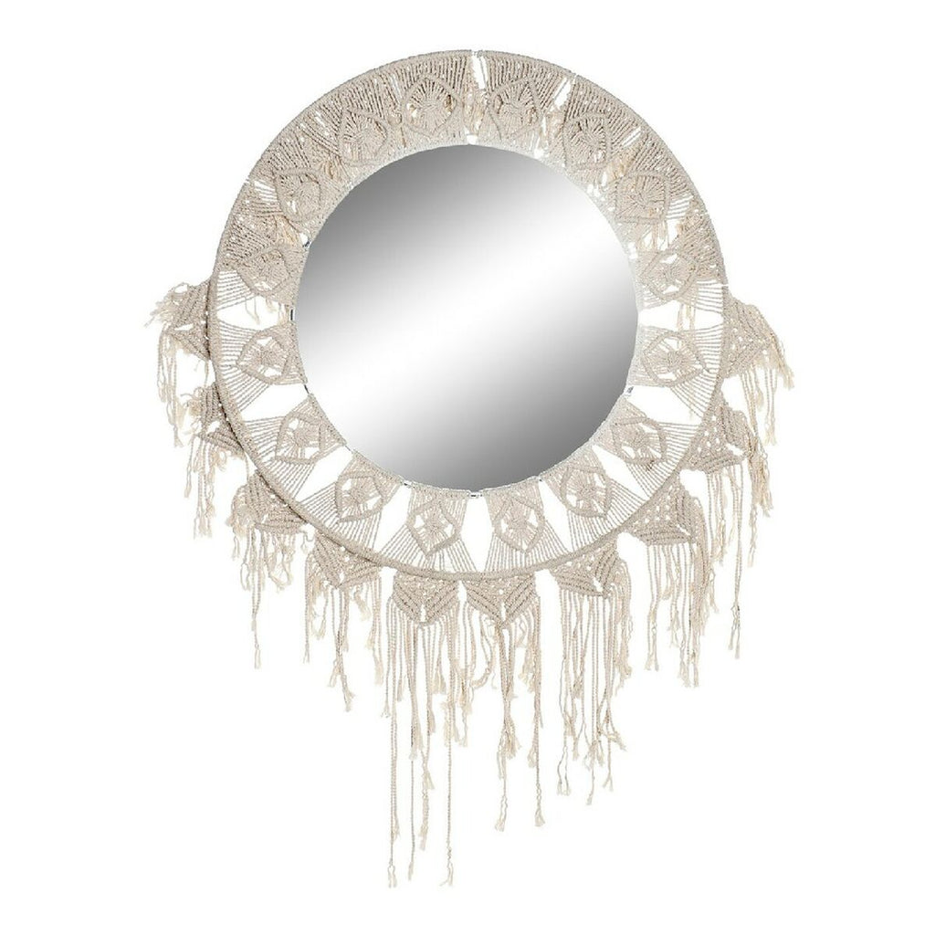 Espejo de pared boho con macramé, blanco, 75 x 2 x 75 cm
