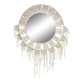 Espejo de pared boho con macramé, blanco, 75 x 2 x 75 cm