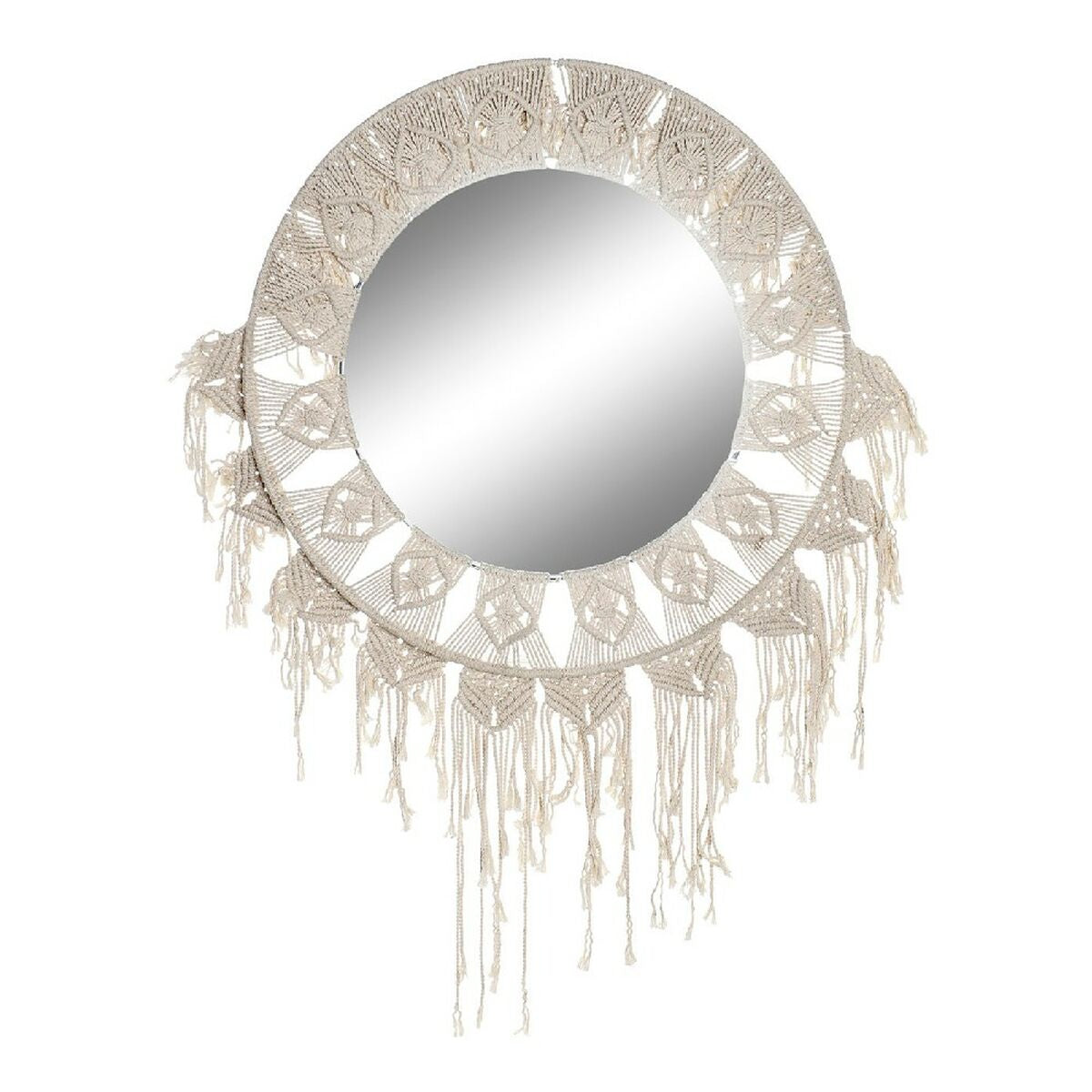 Espejo de pared boho con macramé, blanco, 75 x 2 x 75 cm