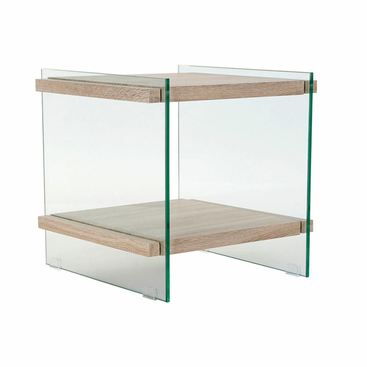 Mesita de noche moderna de cristal y MDF, 2 estantes
