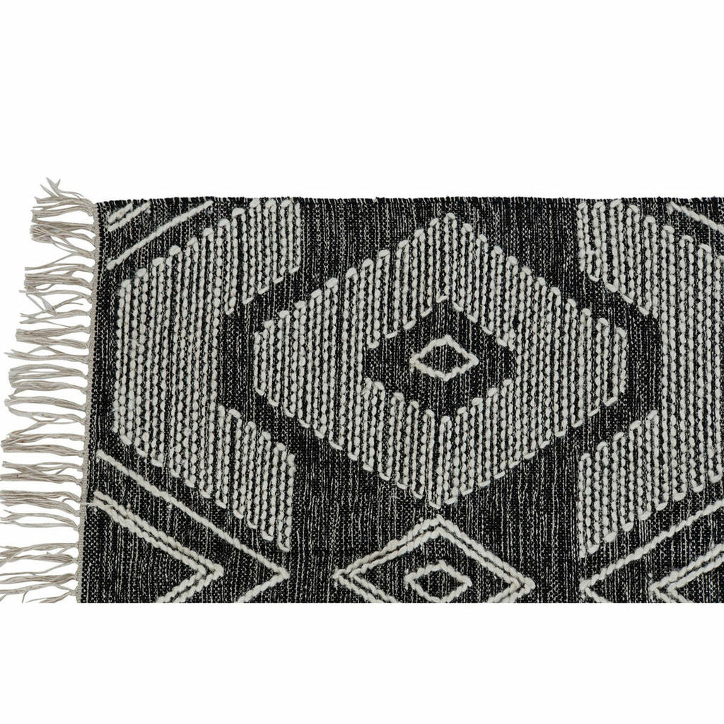 Alfombra boho blanca y negra de algodón con flecos, 160 x 230 cm — imagen 4