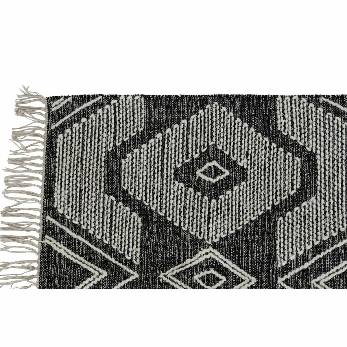 Alfombra boho blanca y negra de algodón con flecos, 160 x 230 cm — imagen 4