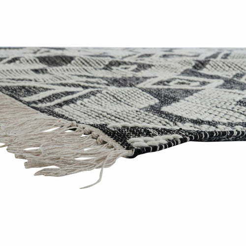 Alfombra boho blanca y negra de algodón con flecos, 160 x 230 cm — imagen 2