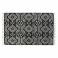 Alfombra boho blanca y negra de algodón con flecos, 160 x 230 cm