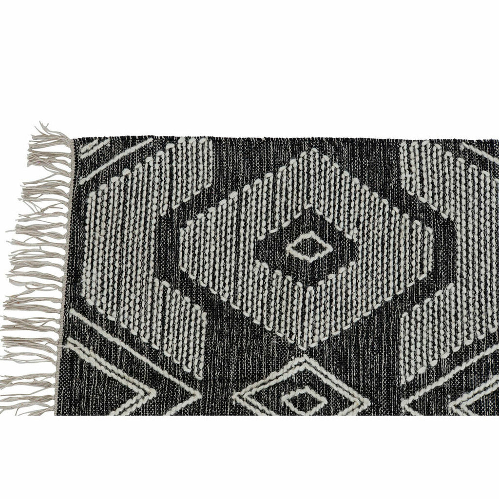 Alfombra boho de algodón blanco y negro, con flecos, 200 x 290 cm — imagen 2