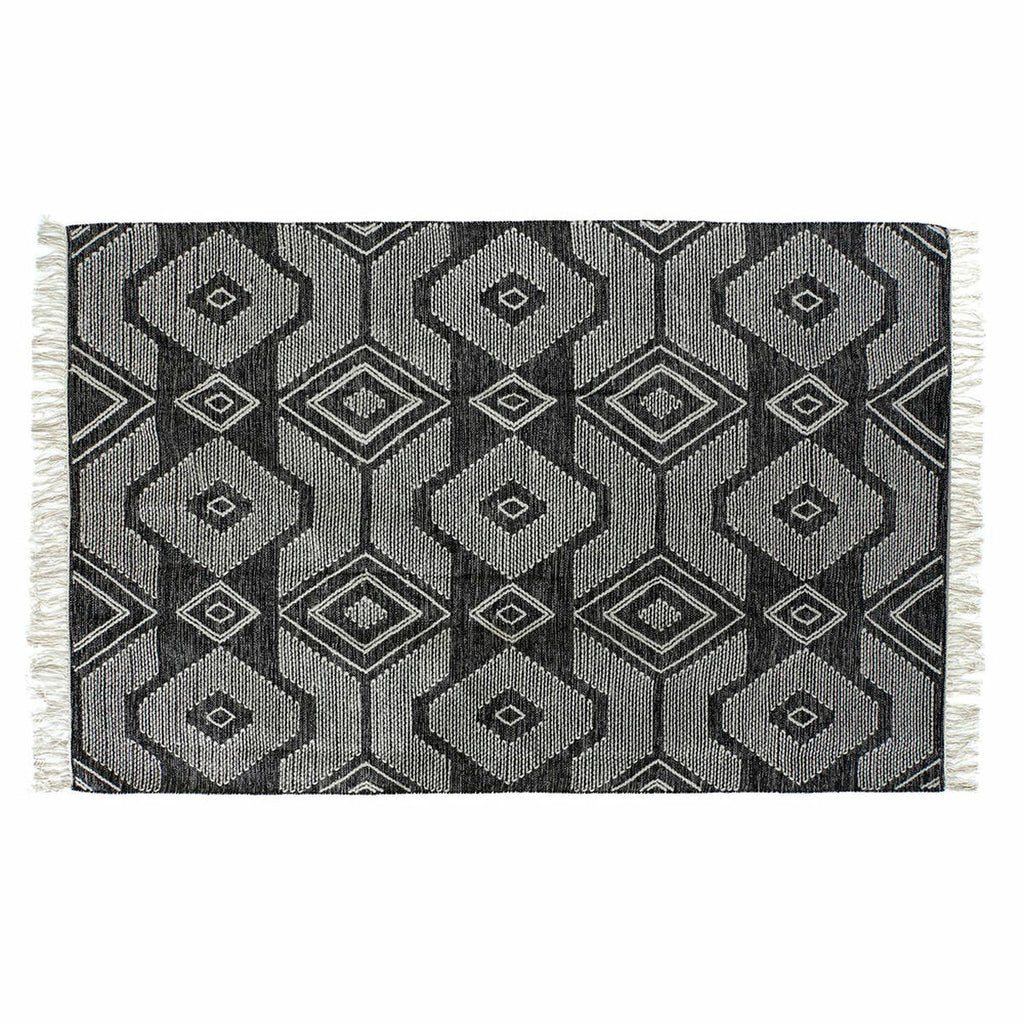 Alfombra boho de algodón blanco y negro, con flecos, 200 x 290 cm