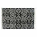 Alfombra boho de algodón blanco y negro, con flecos, 200 x 290 cm