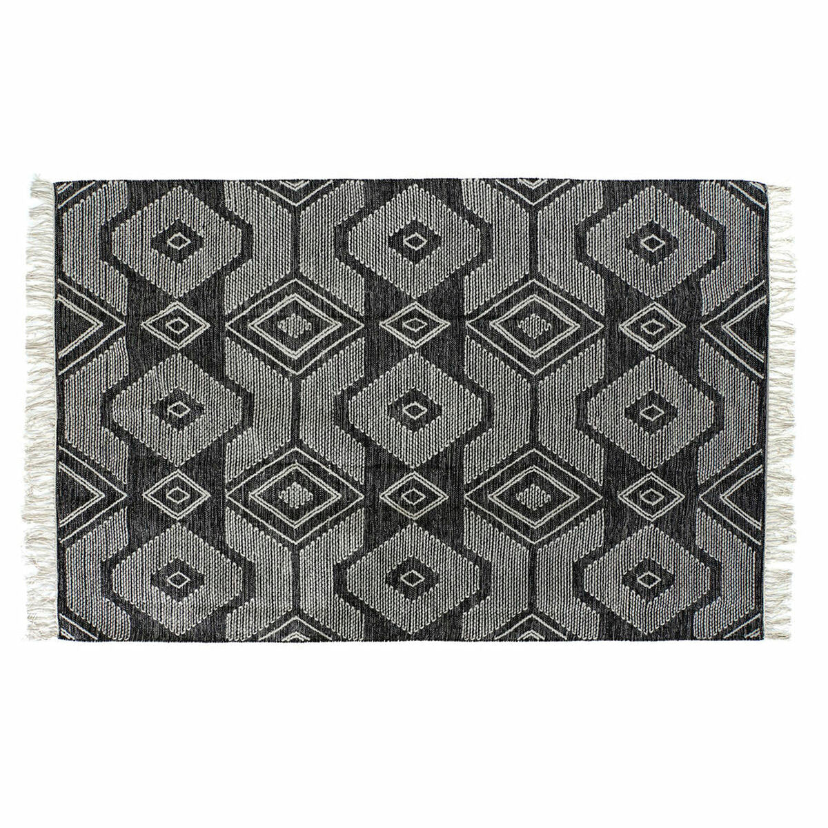 Alfombra boho de algodón blanco y negro, con flecos, 200 x 290 cm