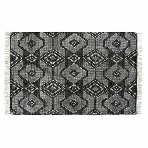Alfombra boho de algodón blanco y negro, con flecos, 200 x 290 cm