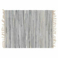Alfombra india gris de piel y algodón con flecos, 200 x 290 cm