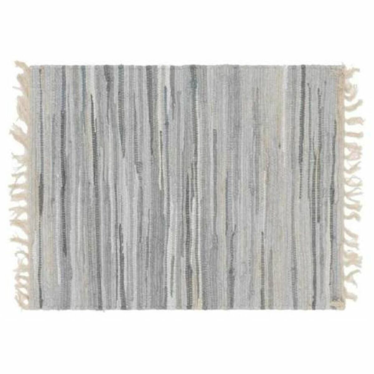 Alfombra india gris de piel y algodón con flecos, 200 x 290 cm