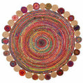 Alfombra redonda de algodón y yute multicolor, 200 cm