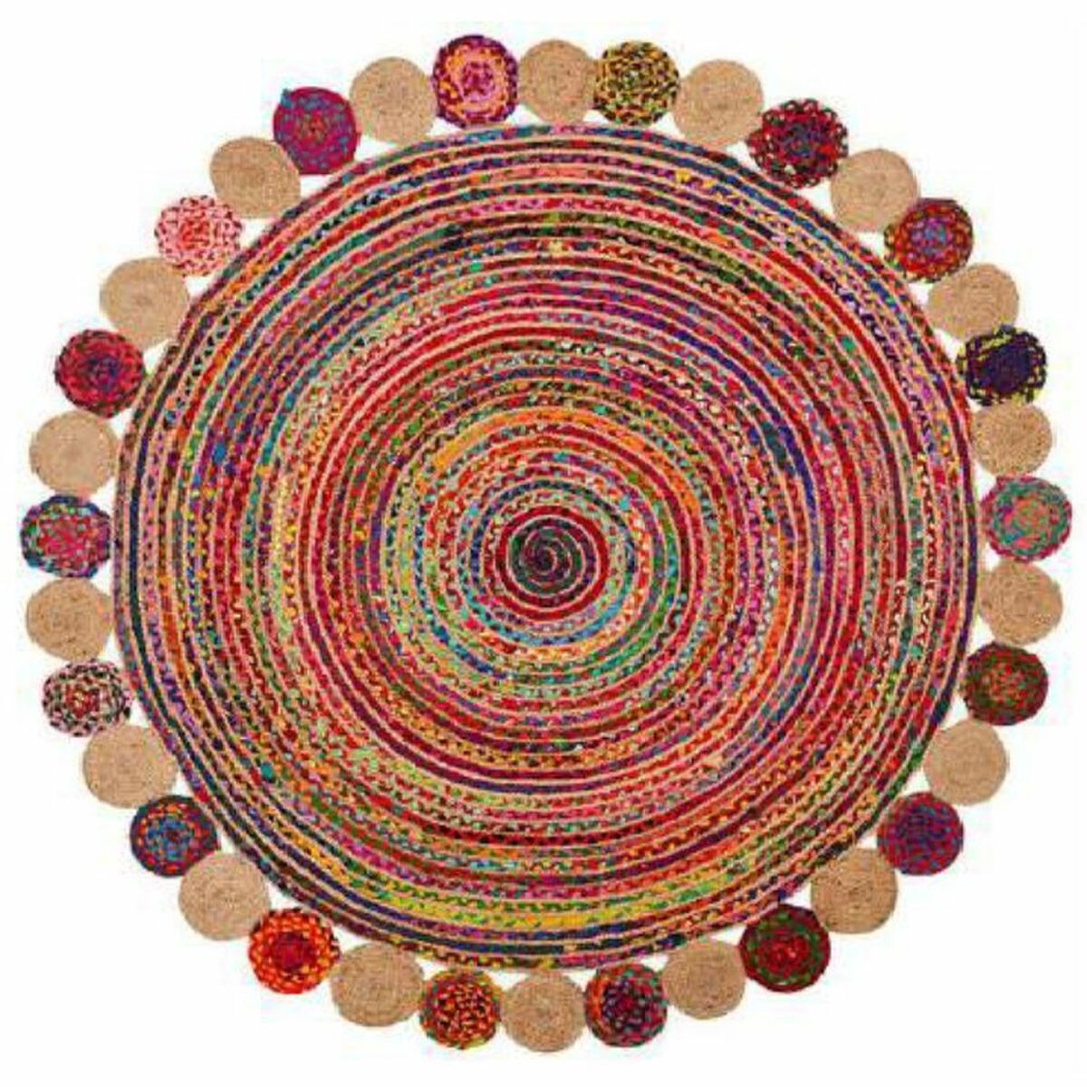 Alfombra redonda de algodón y yute multicolor, 200 cm