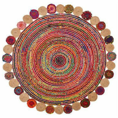 Alfombra redonda de algodón y yute multicolor, 200 cm