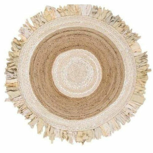 Alfombra de algodón y yute beige y marrón, 200 x 200 x 1 cm