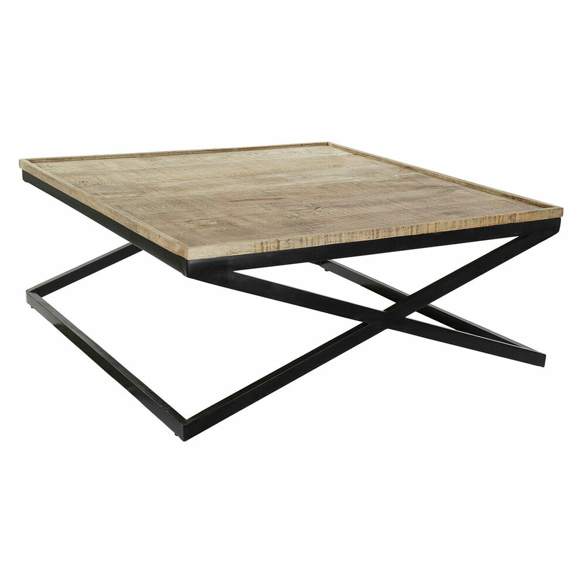 Mesa de centro con bandeja de madera y metal, 120 x 120 cm