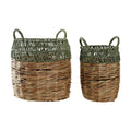 Juego de 2 cestas de ratán en verde y natural, estilo boho