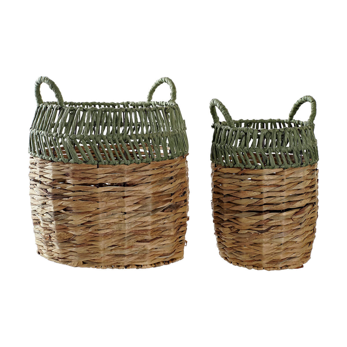Juego de 2 cestas de ratán en verde y natural, estilo boho