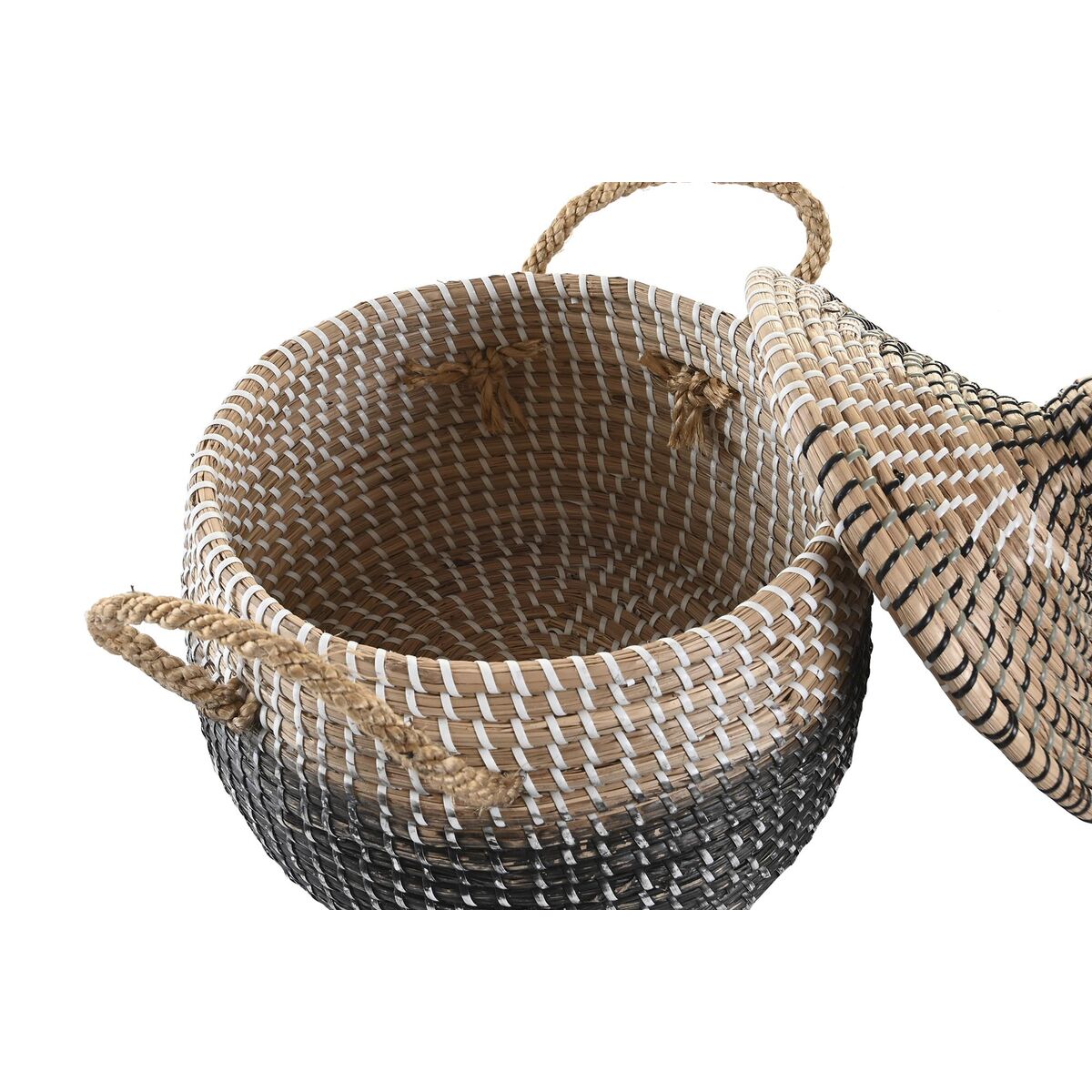 Juego de 2 cestas de hierba marina, gris y natural, 41 x 41 x 33 cm