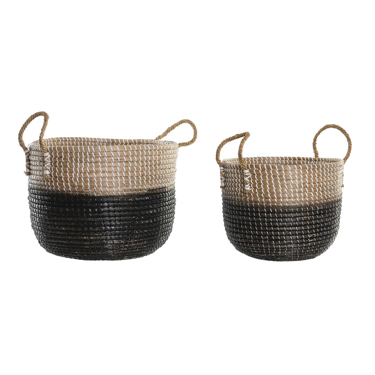 Juego de 2 cestas de hierba marina, negro y gris