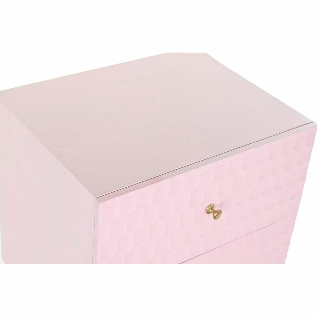 Mesita de noche de metal y madera de mango rosa, 2 cajones — imagen 2